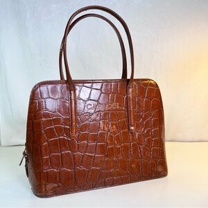 Vintage Capucci Croc-Embossed Leather Satchel / Top Handle Hand Bag – Brown